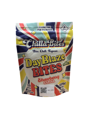 Colorful packaging of Chilla Bites Day Blaze Bites on a white background
